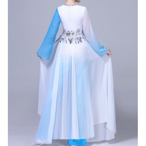 Women's chinese folk dance costumes female yangko fan square dance pink blue ancient classical traditional fairy dance dresses